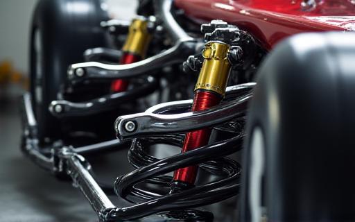 Primo piano di una sospensione regolabile ad alte prestazioni